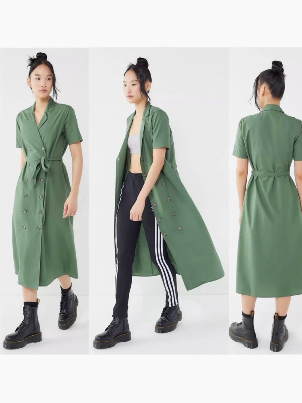 Urban Outfitters Holly Double-Breasted Midi Shirt Dress 1940s Military Duster XS